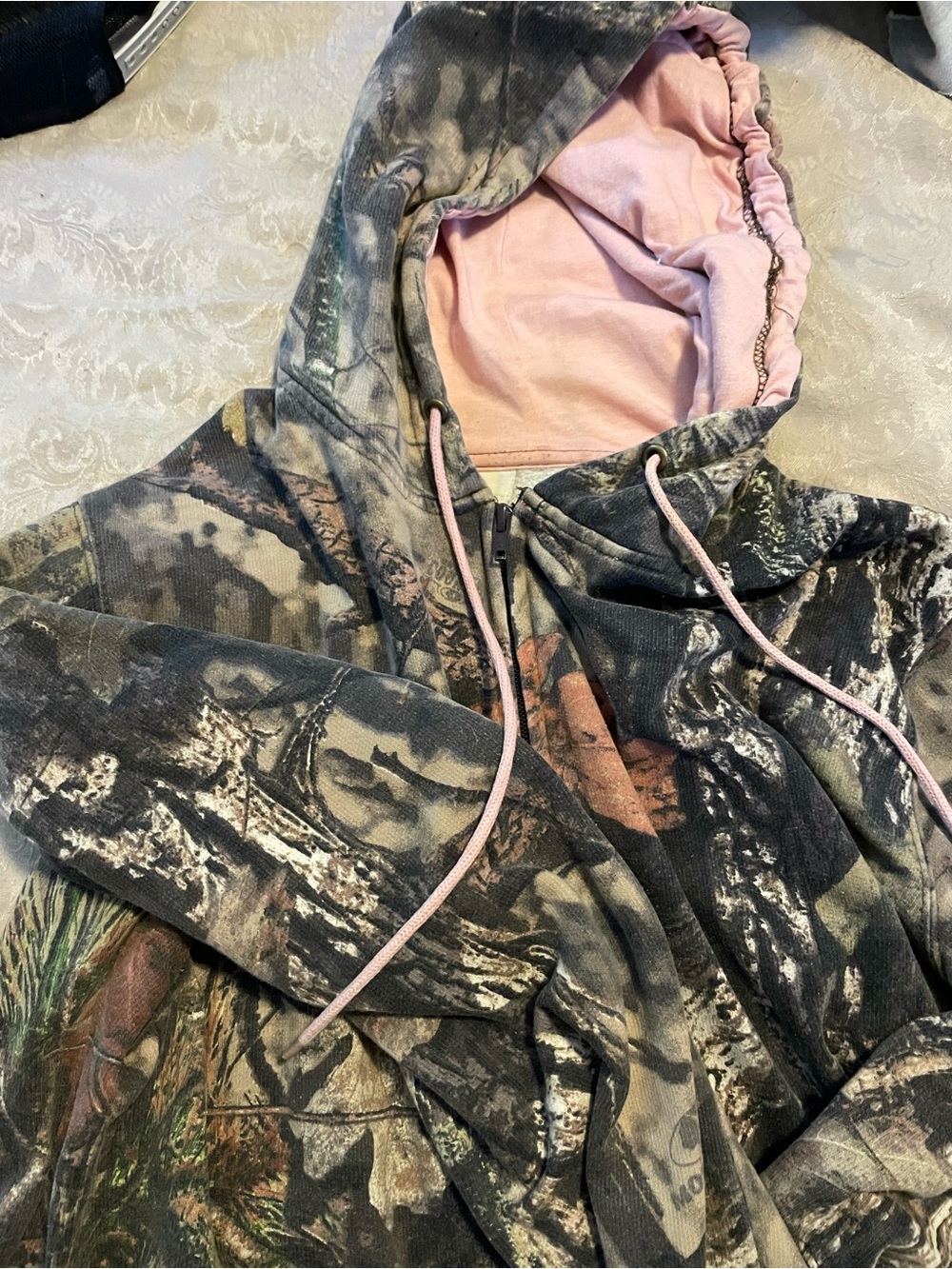 Rustic Ridge Size XL Women’s Camo Zip-Up Hoodie with Pink Lining